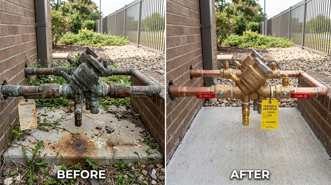 Backflow Testing Repair and Replacement Before and After Results Center Arva Plumbers Arvada, CO