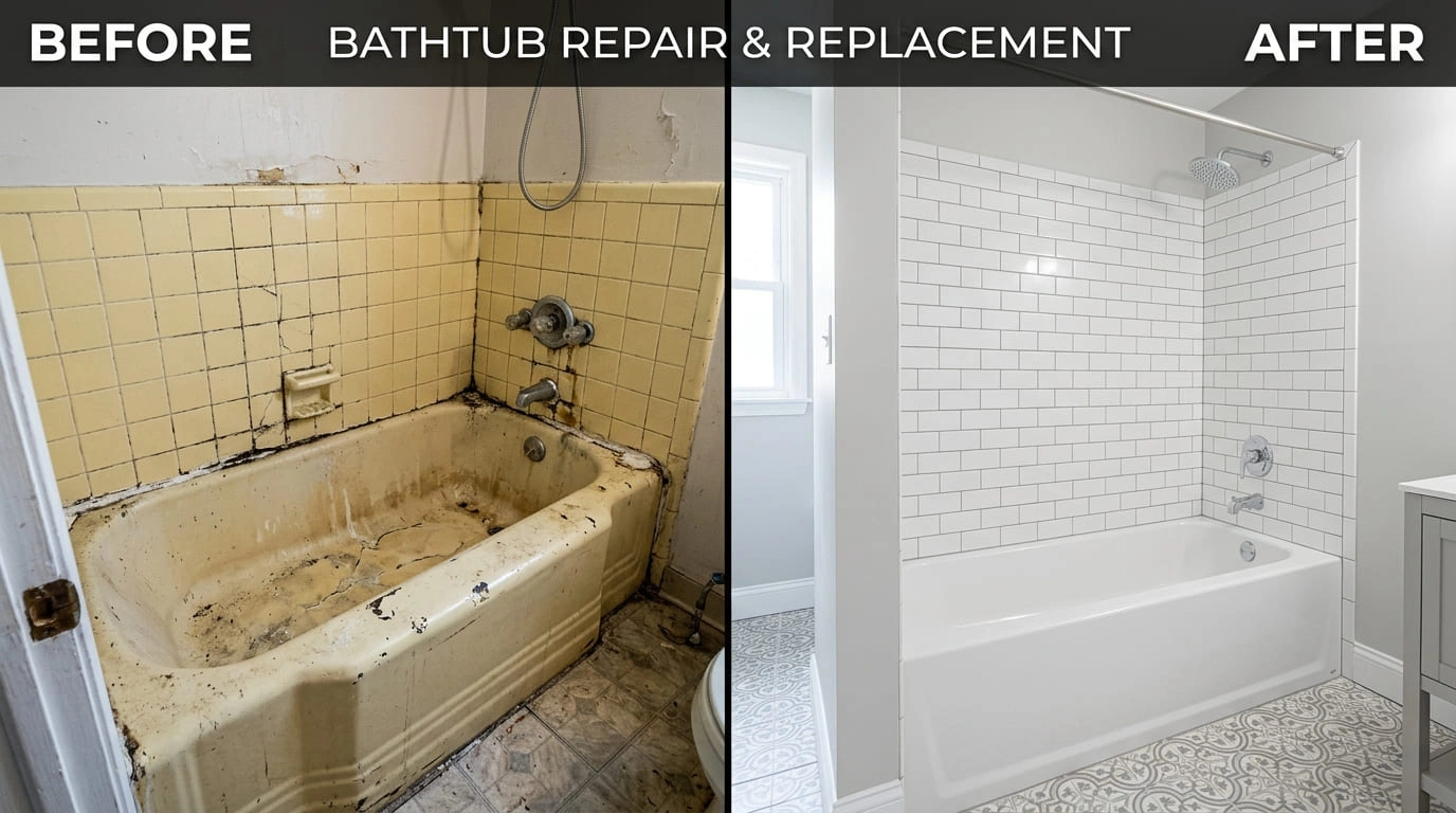 Bathtub Repair and Replacement Before and After Results Center Arva Plumbers Arvada, CO