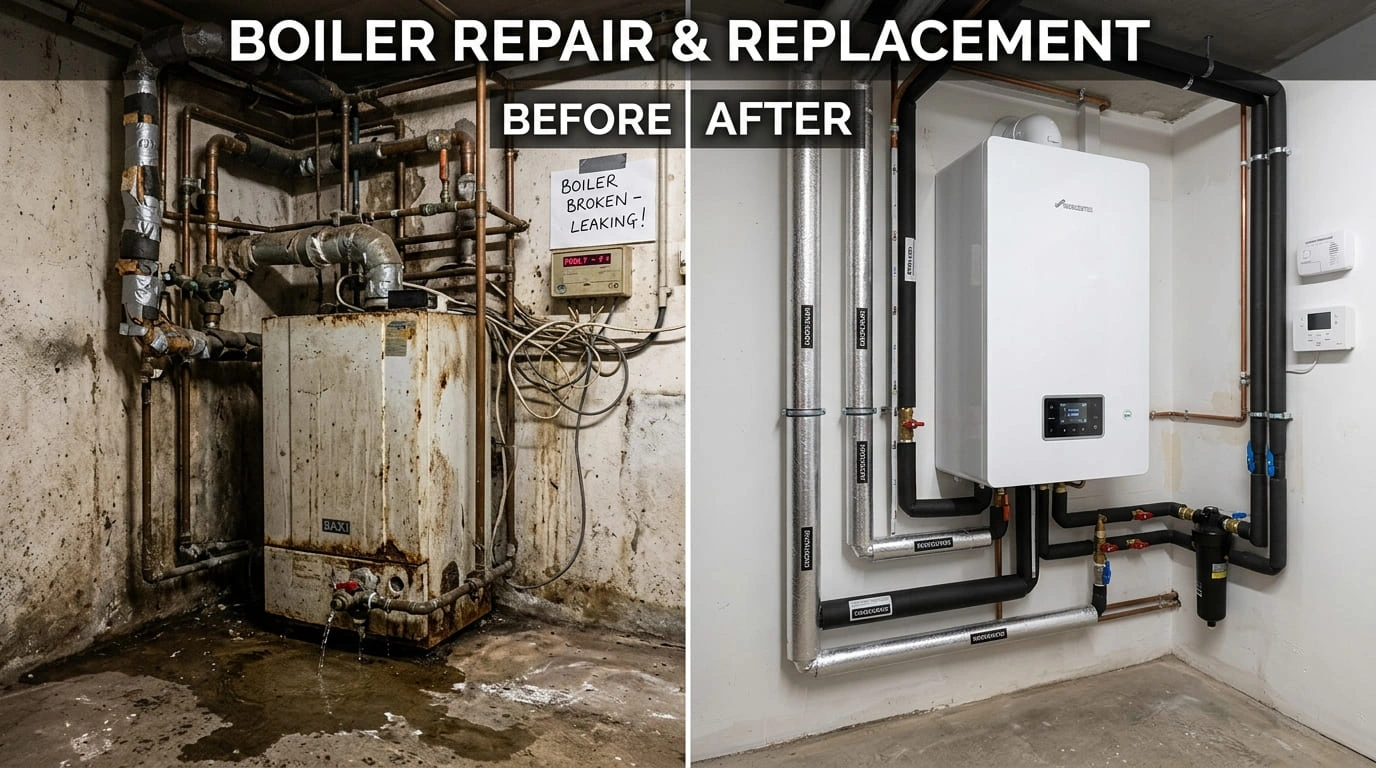 Boiler Repair and Replacement Before and After Results Center Arva Plumbers Arvada, CO