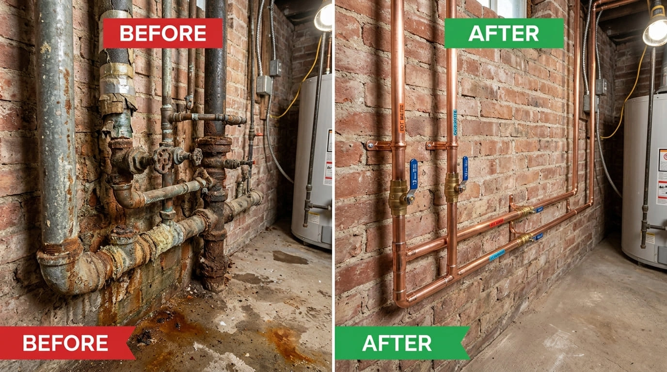 Pipe Repiping Repair and Replacement Before and After Results Center Arva Plumbers Arvada, CO