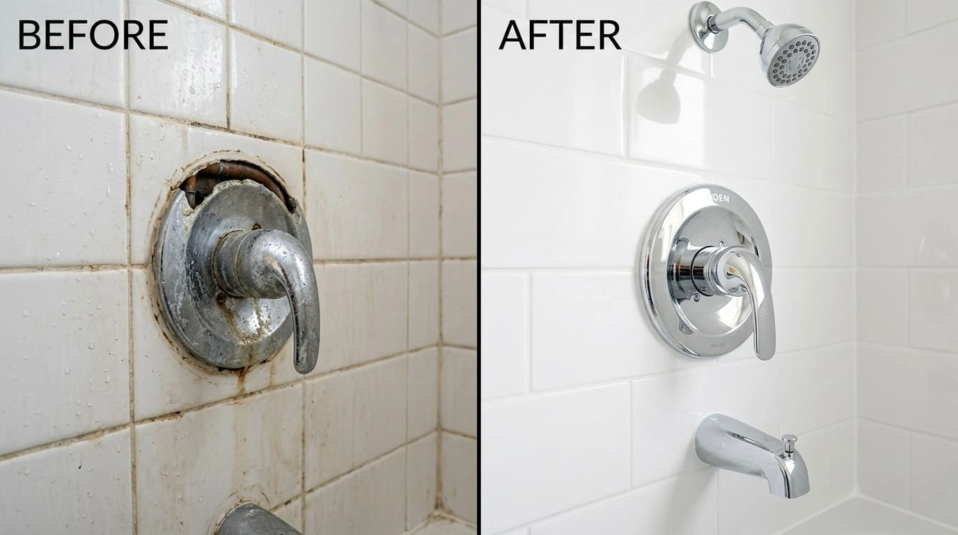 Shower Valve Repair and Replacement Before and After Results Center Arva Plumbers Arvada, CO