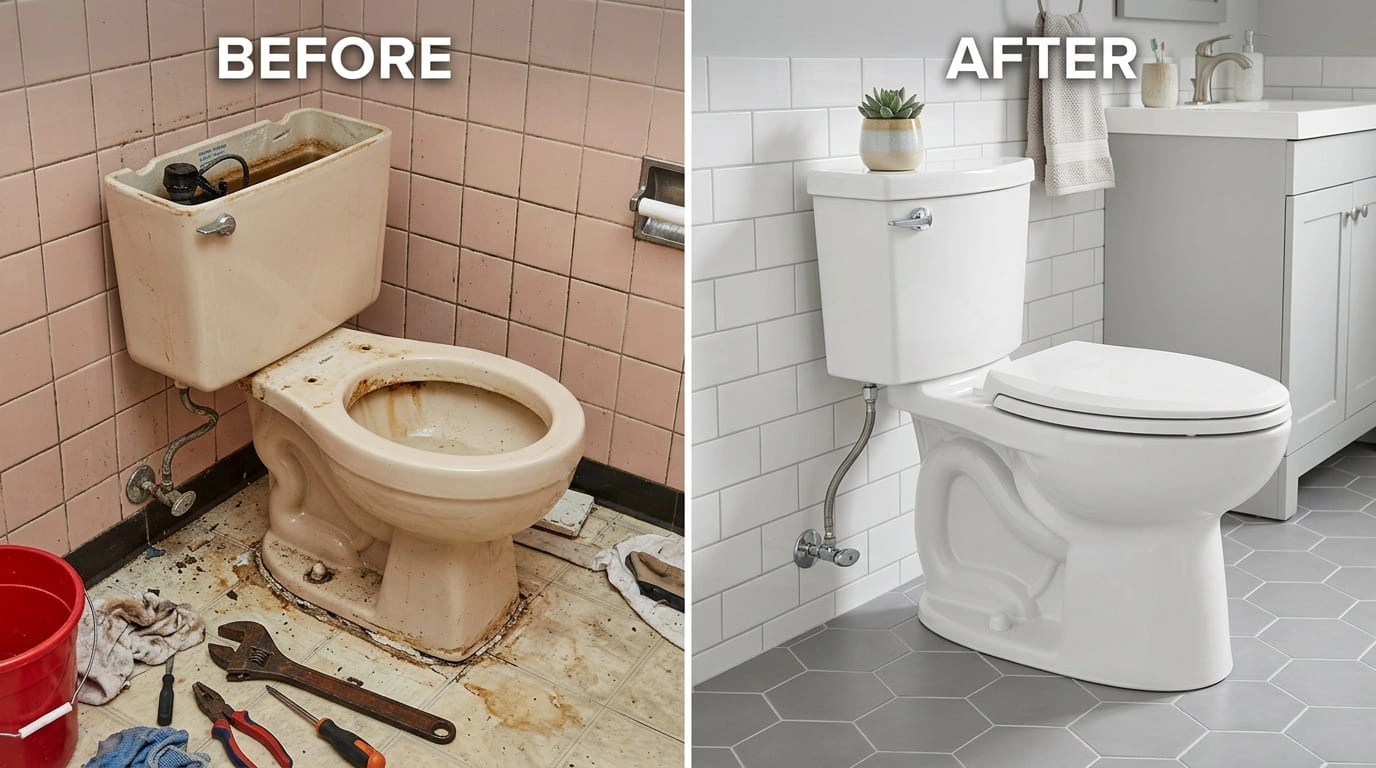 Toilet Repair and Replacement Before and After Results Center Arva Plumbers Arvada, CO