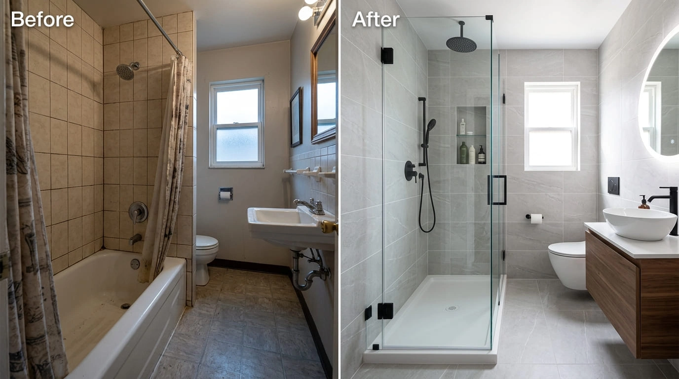 Tub-to-Shower Conversion Before and After Results Center Arva Plumbers Arvada, CO