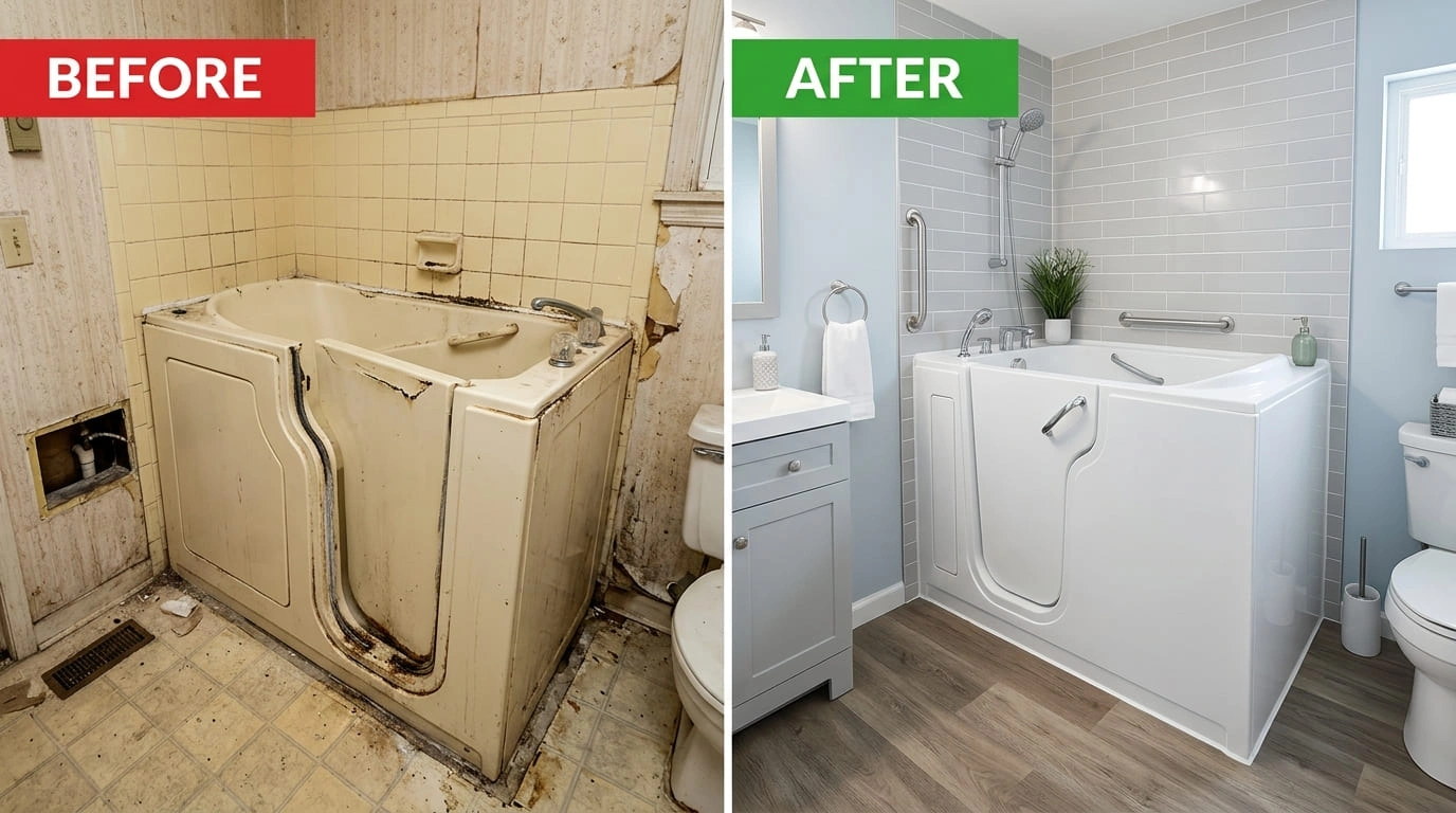 Walk-in Tub Repair and Replacement Before and After Results Center Arva Plumbers Arvada, CO
