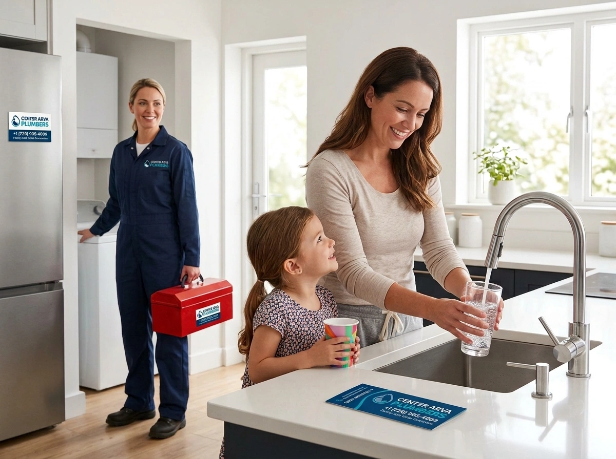 Professional plumber explaining emergency vs scheduled plumbing repair options to Arvada CO homeowner by Center Arva Plumbers