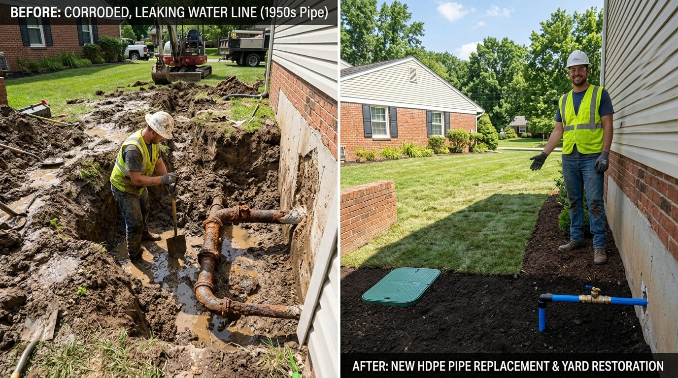 Water Line Repair and Replacement Before and After Results Center Arva Plumbers Arvada, CO